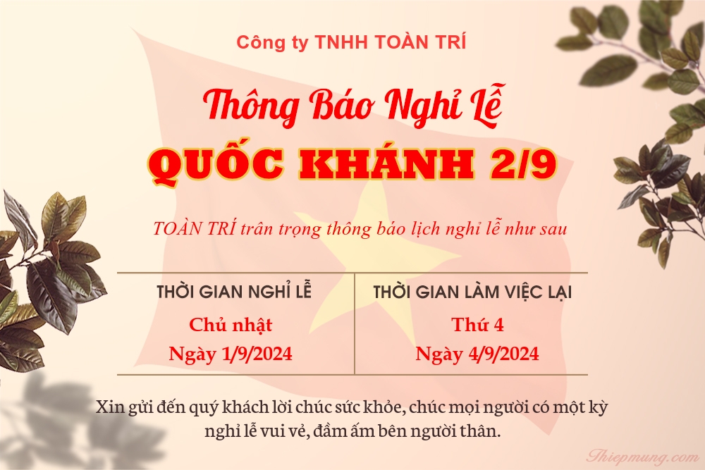 lịch nghỉ quốc khánh pallet Toan Tri